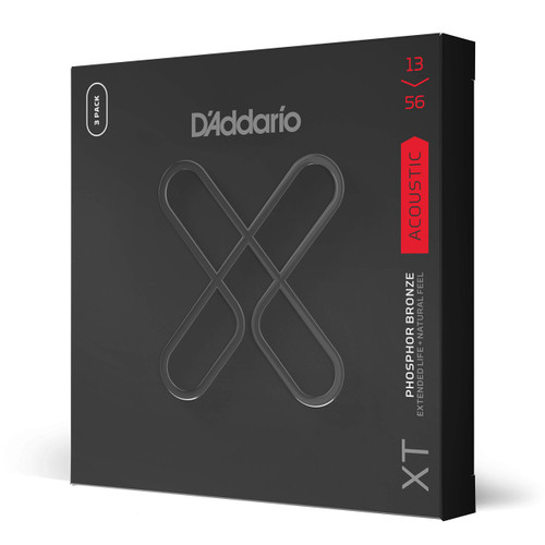 D'Addario Guitar Strings - XT Phosphor Bronze Coated Acoustic Guitar Strings - XTAPB1356-3P - Extended String Life with Natural Tone & Feel - For 6 String Guitars - 13-56 Medium, 3-Pack