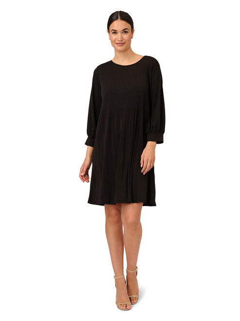 Adrianna Papell Women's Pleated Knit Crew Neck Dress, Black