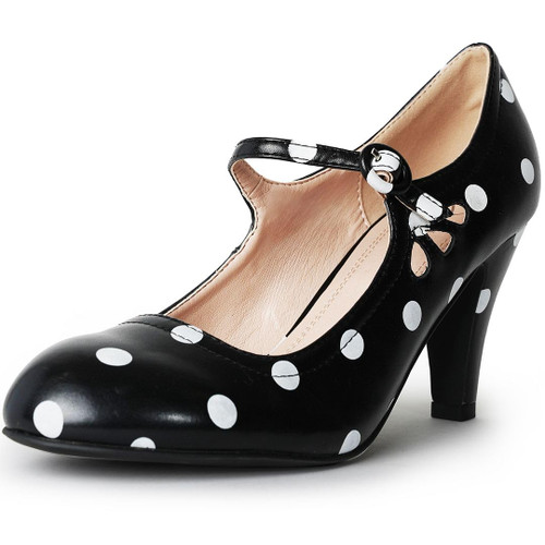 J. Adams Pixie Mary Jane Shoes Women Oxford Pumps - Cute Low Kitten High Heels - Retro Vintage Shoes for Women 1950s Mary Janes Round Toe Shoe with Ankle Strap - Women Dress Shoes