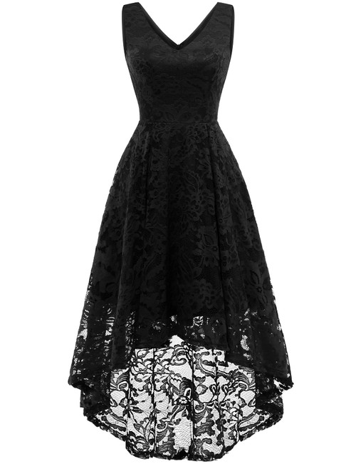 MUADRESS Women's Elegant Floral Lace Dress Sleeveless V-Neck Hi-Lo Cocktail Dress for Evening Party Black 3XL MUADRESS Women's Elegant Floral Lace Dress Sleeveless V-Neck Hi-Lo Cocktail Dress for Evening Party Black 3XL