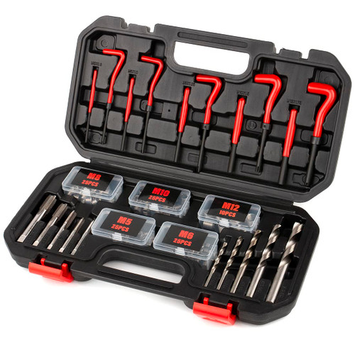 TAILUG Thread Repair Kit, 131-Piece Metric Helicoil Kit in M5 M6 M8 M10 M12 with HSS Drill Bits Taps Threaded Inserts Screw Tap Installation and Tang Break Tool