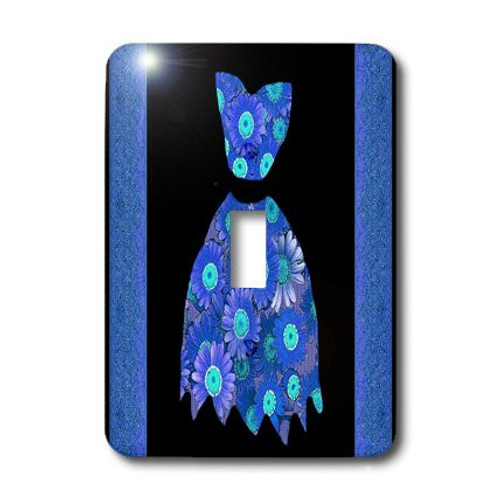 3dRose LLC lsp_30243_1 Cobalt Blue and Turquoise Flowered Dress On Black Background with Damask Ribbons Single Toggle Switch 3dRose LLC lsp_30243_1 Cobalt Blue and Turquoise Flowered Dress On Black Background with Damask Ribbons Single Toggle Switch