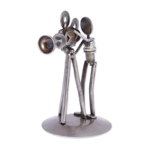 NOVICA Metallic Decorative Recycled Metal Sculpture, 7.25" Tall, Rustic Camera Man'