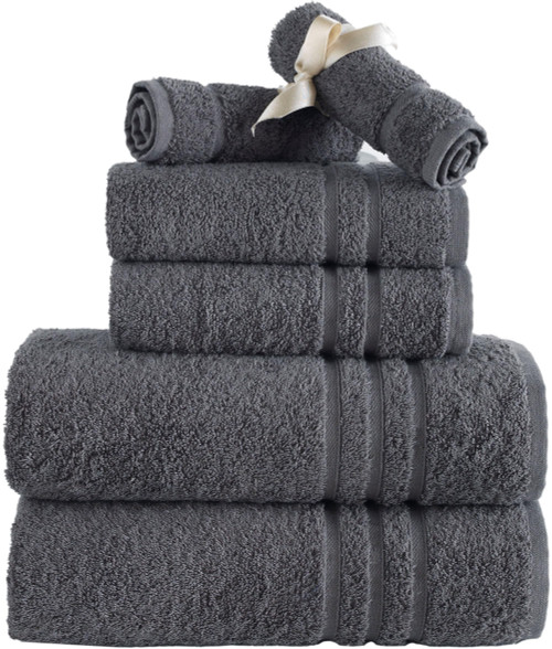 Hawmam Linen 6-Piece Grey Bath Towels Set Original Turkish Cotton Soft, Absorbent Towels Set for Bathroom and Kitchen 2 Bath Towels, 2 Hand Towels, 2 Washcloths 600 GSM