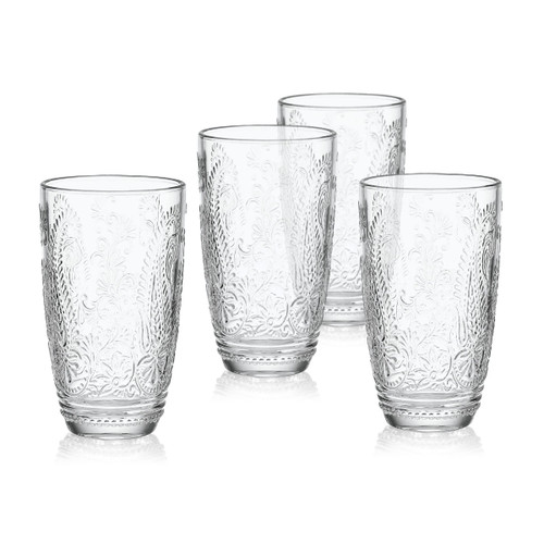 Fitz and Floyd Maddi Highball Tumbler Cups, Set of 4, Clear