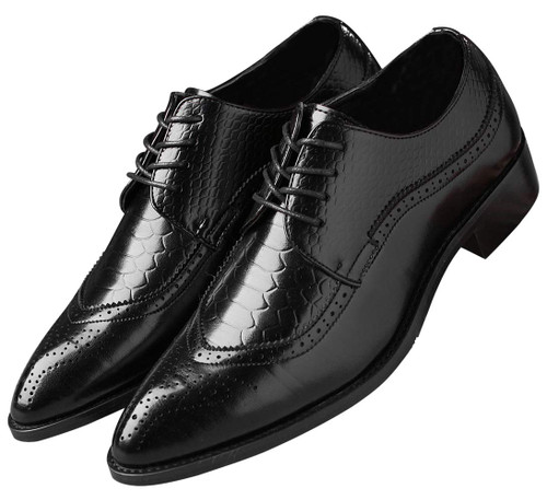 Oxford Shoes Men Brogue Pointed Toe Wingtip Lace-up Leather Formal Dress Shoes Black 8 US