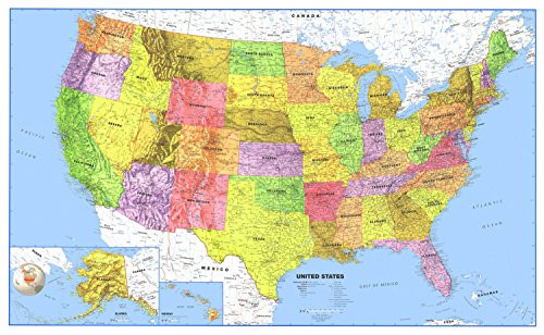 24x36 United States Classic Premier Blue Oceans 3D Wall Map Poster, Laminated Edition