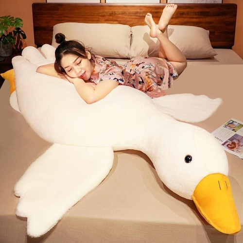 BXEBUI Giant White Goose Plush, Goose Stuffed Animal Pillow, Huge Body Goose Plush Toys Hugging Pillow Gifts, Refuse Thin Legs (75 in)