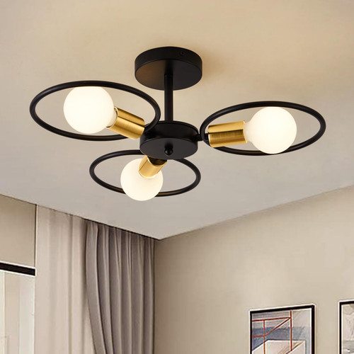 Modern Sputnik Chandelier 3-Light Semi Flush Mount Ceiling Light Fixture Black and Gold Chandelier Ceiling Light with E26 Base Sputnik Lights Fixture for Dining Room Bedroom Hallway Living Room Modern Sputnik Chandelier 3-Light Semi Flush Mount Ceiling Light Fixture Black and Gold Chandelier Ceiling Light with E26 Base Sputnik Lights Fixture for Dining Room Bedroom Hallway Living Room