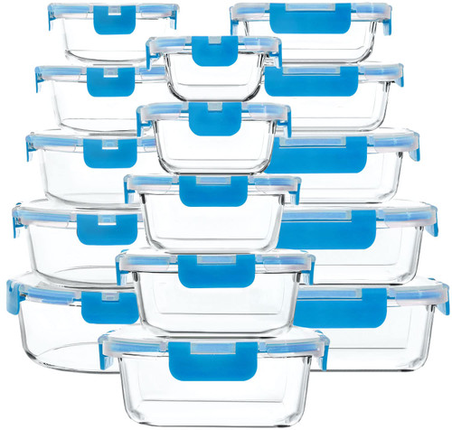 M MCIRCO 30 Pieces Glass Food Storage Containers with Upgraded Snap Locking Lids,Glass Meal Prep Containers Set - Airtight Lunch Containers, Microwave, Oven, Freezer and Dishwasher Friendly, Blue M MCIRCO 30 Pieces Glass Food Storage Containers with Upgraded Snap Locking Lids,Glass Meal Prep Containers Set - Airtight Lunch Containers, Microwave, Oven, Freezer and Dishwasher Friendly, Blue