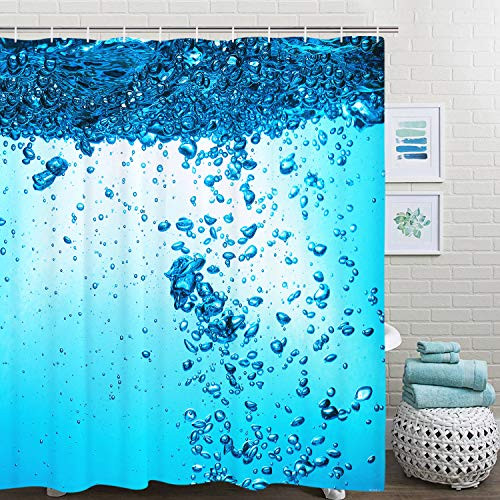 BLEUM CADE Seawater Shower Curtain Water & Water Drop Bathroom Shower Curtain Durable Mildew Resistant Waterproof with 12 Hooks