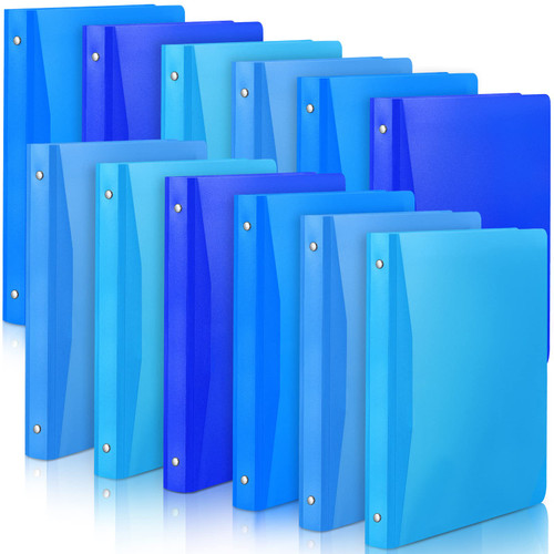 12 Pieces 1 Inch Binders 3 Ring Holds 200 Sheets Paper 1 Inch Plastic Binder with Pocket Round 3 Ring Binder Letter Size Binders for School Office Supplies, 4 Blue Series