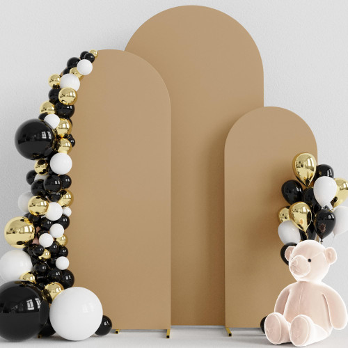 Wokceer Wedding Arch Cover Set of 3 Spandex Fitted Wedding Arch Stand Covers for Round Top Chiara Arch Backdrop Stands Cover for Birthday Party Ceremony Banquet Decoration 4ft,5ft,6ft Khaki