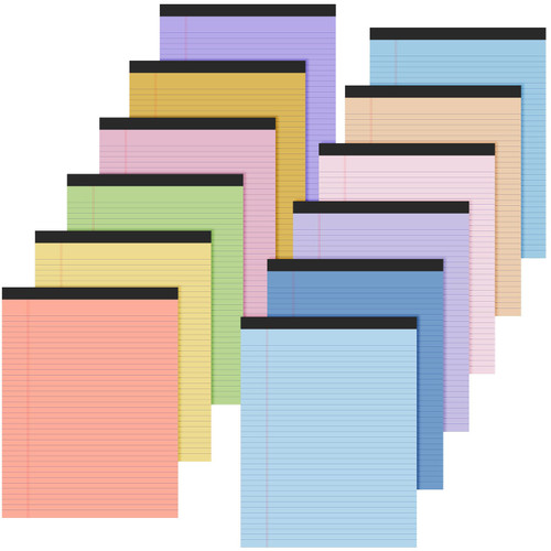 Fuutreo 12 Pcs 8.5'' x 11'' Colored Legal Pad Writing Pads Narrow Ruled 50 Sheets Per Notepad Micro Perforated Writing Pad Note Pads Office Supplies for School College Office Business, Assorted Colors