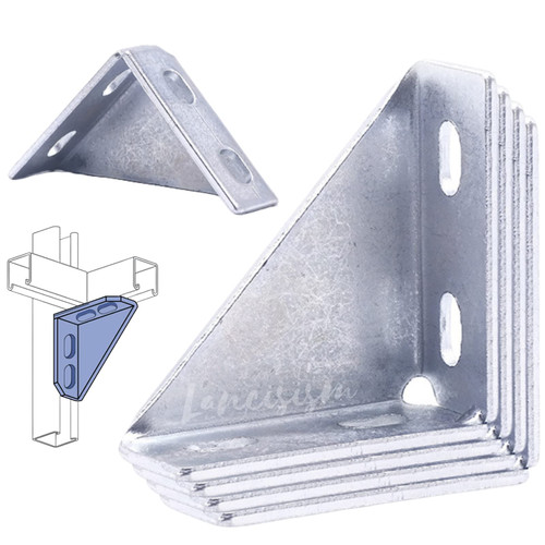 8 Pcs 90 Degree Gusseted Fitting for 1-5/8" Channel, Carbon Steel Q235B 4 Slotted Hole Right Angle Connector Bracket, 4" x 4" x 1-1/2" Gusset Corner Brace Fasteners for Unistrut Connection
