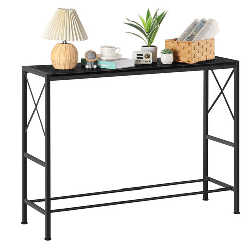 Narrow Console Table 41" Behind Couch Table Skinny Small Entryway Table, Black Wood Console Table with Metal Frame, Industrial Hallway Table for Entryway, Living Room, Foyer, Wood Sofa Table