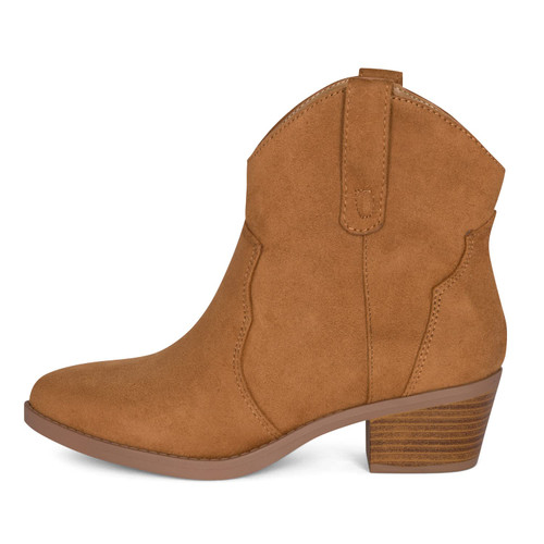 Seamy- Women's Cowboy / Cowgirl Western Stitch Pull On Stacked Block Heel Pointed Toe Ankle Boots (Lt Coffee IMSU, us_footwear_size_system, adult, women, numeric, medium, numeric_6_point_5)