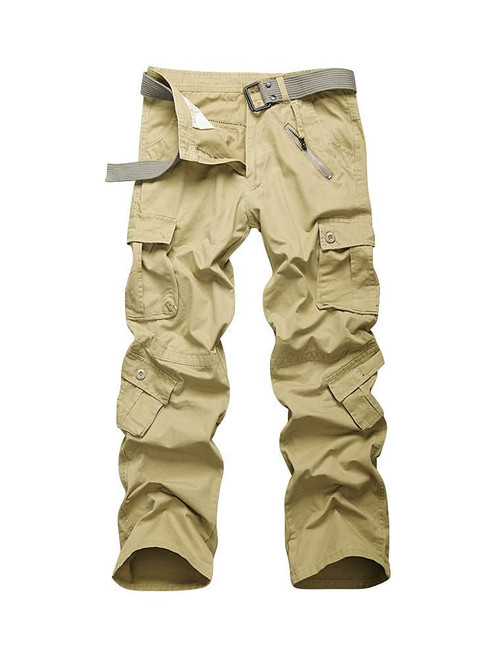 Mesinsefra Men's Cotton Casual Military Army Cargo Camo Combat Work Pants with 8 Pocket Khaki 42