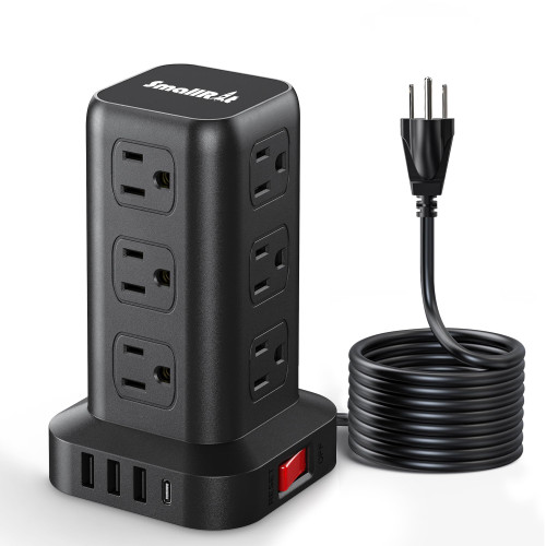 PD20W Surge Protector Power Strip Tower, 10FT Extension Cord with Multiple Outlets, 12 AC 4 USB (1 USB C)?Mini Power Strip with USB Ports, Surge Protector Tower Overload Protection for Office, Desk