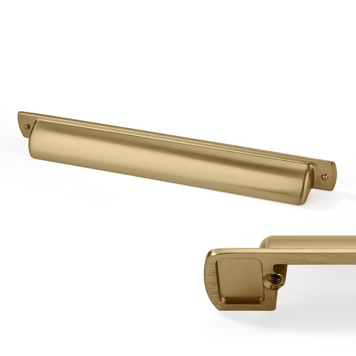 CABDM 6 Pack Brass Cup Pulls 7"(178mm) Center to Center Drawer Pulls Brushed Brass Cabinet Cup Pulls Kitchen Cabinet Hardware Brushed Gold Cabinet Handles Bin Cup Drawer Handles Gold Knobs.