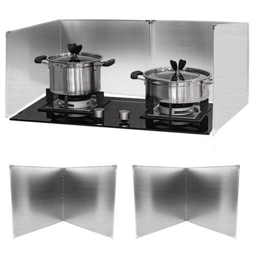 2 Pieces Grease Splatter Guard 2 Sided Foldable Stainless Steel Splatter Guard Oil Splash Guard for Grease Stainless Steel Backsplash for Stove Frying Pan Splatter Guard (15.7" X 11.4")