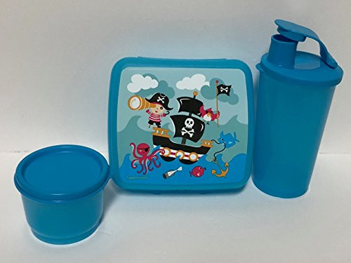 Tupperware Playful Pirate 3pc Lunch Set Sandwich Keeper Tumbler Snack Cup 