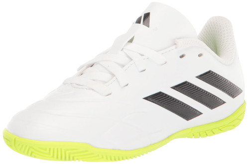 adidas Copa Pure.4 Indoor Sneaker, White/Core Black/Lucid Lemon, 5.5 US Unisex Big Kid