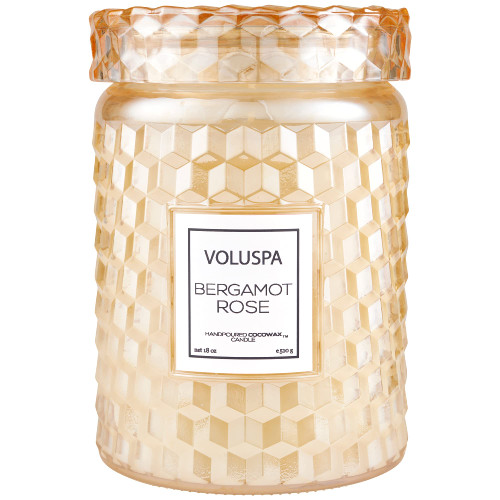 Voluspa Bergamot Rose Candle | Large Glass Jar | 18 Oz | 100 Hour Burn Time | All Natural Wicks and Coconut Wax for Clean Burning | Vegan | Hand-Poured in The USA