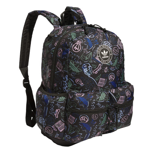 adidas Originals Trefoil 3.0 Backpack, Seed Doodle Art Black-Blue Dawn, One Size