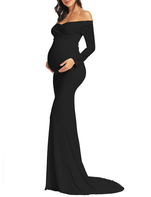 Black Maternity Dress Plus Size Maternity Photoshoot Dress Maternity Gown for Photoshoot Maternity Dress for Baby Shower Formal Maternity Dress Maternity Dresses Maternity Shoot Dress (Black XXL)