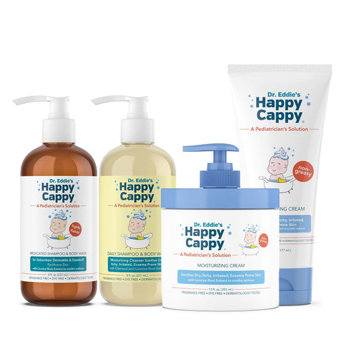 Happy Cappy 3 Step Skincare Solution for Sensitive Skin, Manage Cradle Cap, Seborrheic Dermatitis, Dandruff, Dry, Itchy, Irritated, Sensitive Eczema Prone Skin, 4 Pieces Happy Cappy 3 Step Skincare Solution for Sensitive Skin, Manage Cradle Cap, Seborrheic Dermatitis, Dandruff, Dry, Itchy, Irritated, Sensitive Eczema Prone Skin, 4 Pieces