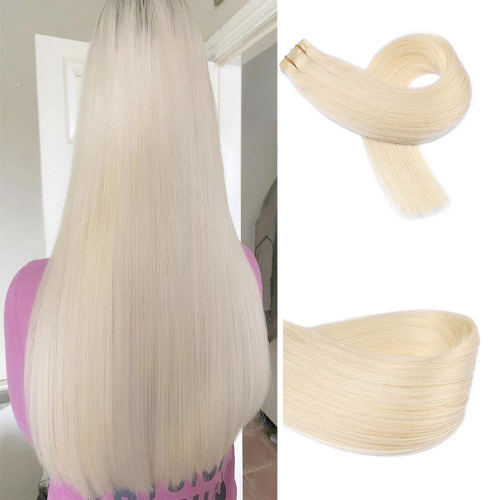 Blonde Tape in Hair Extensions, Human Hair Extensions Tape in Extensions. 20 Inch 50g 20pcs #60 Platinum Blonde Tape in Remy Hair Extensions Silky Long Straight Seamless Glue in Hair Extensions