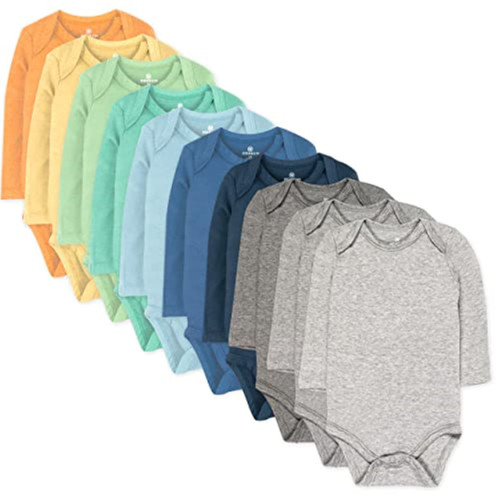 HonestBaby 10-Pack Long Sleeve Bodysuits One-piece 100% Organic Cotton for Infant Baby Boys, Girls, Unisex , Rainbow Boy, 0-3 Months
