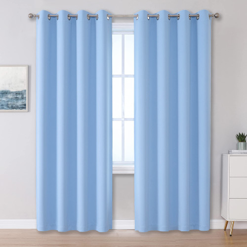 DUALIFE Sky Blue Blackout Curtain Panels/Drapes for Living Room 96 Inch Length Solid Energy Efficient Room Darkening Bedroom Curtains Thermal Insulated Grommet Top 52x96 Inches Cerulean 2 Panels