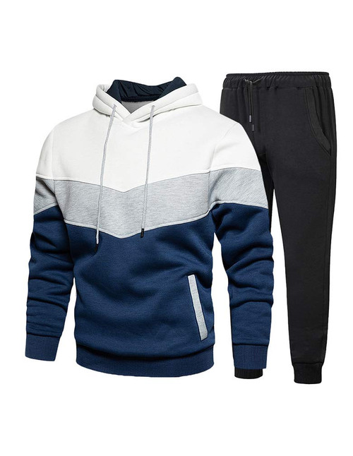 Tebreux Men's Jogging Tracksuit 2 Piece Athletic Outfit Hoodie Sports Sweatsuit Pullover Suit Sets White XL