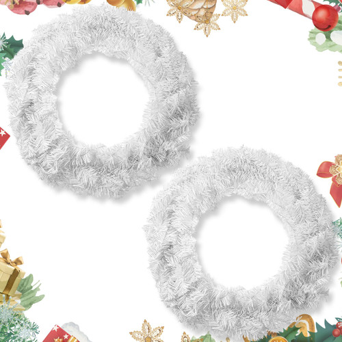 Hotop 2 Pcs White Christmas Wreath, 24 Inch Canadian Pine Artificial Christmas Wreaths Gifts Christmas Door Wreath for Doors Stairways Windows Party Decoration, Unlit