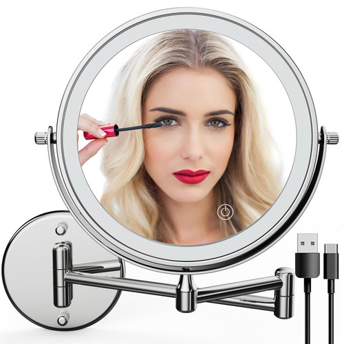 SanaWell Rechargeable Lighted Makeup Mirror,3 Colors LED Vanity Mirror with Lights,1x/3x Double Sided Makeup Mirror,Touch Sensor Extendable Arm Shaving Bathroom Magnifying Mirror Wall Mount (Chrome) SanaWell Rechargeable Lighted Makeup Mirror,3 Colors LED Vanity Mirror with Lights,1x/3x Double Sided Makeup Mirror,Touch Sensor Extendable Arm Shaving Bathroom Magnifying Mirror Wall Mount (Chrome)