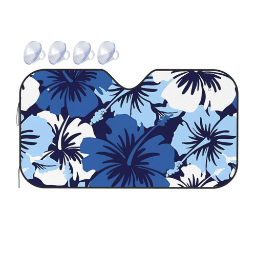 Blue Hibiscus Car Windshield Sun Shade Blocks Uv Rays Folding Sun Visor Protector for Car Truck SUV Keep Your Vehicle Cool