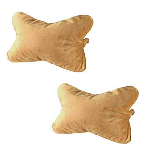 ObboMed MN-5212 (2 Pcs) Travel Microbeads Headrest Pillow for Car, Bus, Train, Plane, in Bed, Neck and Head Support Cushion, Velour and Microbeads, Tan, 12" x 7.5" x 4.5" / 30 x 19 x 12 cm, 2pcs/Pack