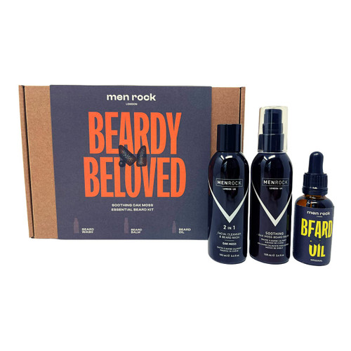 Men Rock Beard Care Gift Set with Beard Wash, Beard Balm and Beard Oil to Keep Beard Under Control, Earthy Oak Moss Fragrance 2 x 100ml, 1 x 30ml