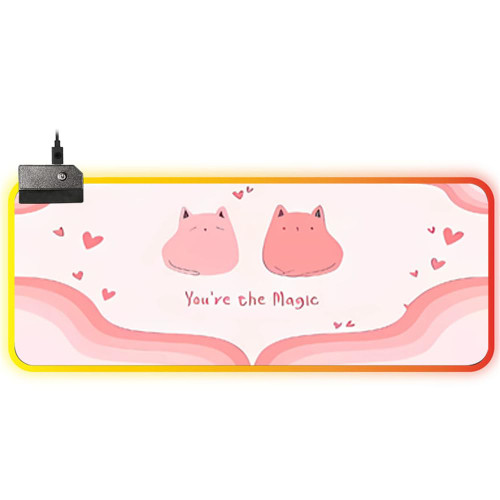 llsxi Extended RGB Lighted Mouse Pad with Non-Slip Base and Stitched Edge,Large Glowing Gaming Mousepad,15.74"x35.43"Cute Cat Desk Pad Keyboard Pad