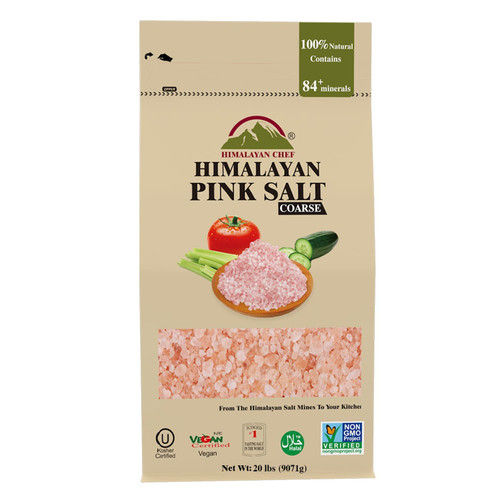 Himalayan Chef Pink Himalayan Salt for Grinders Refill, Coarse grain - 20 lbs, Vegan & Kosher Certified Pink Salt, Bag