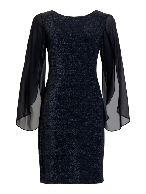 CONNECTED APPAREL Womens Black Glitter Flutter Sleeve Scoop Neck Above The Knee Cocktail Sheath Dress Plus 22W