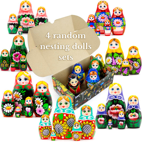AEVVV Lot of Random Russian Nesting Dolls 4 Sets by 5 pcs - Traditional Matryoshka Doll - Russian Wooden Folk Art Dolls