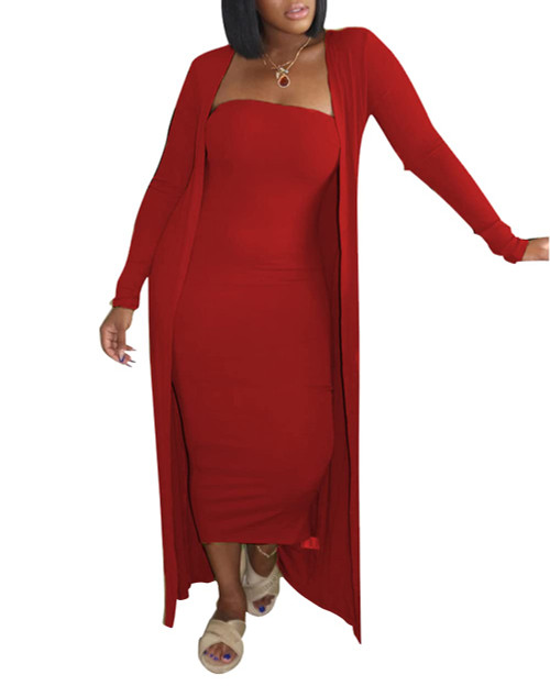 Remelon Womens 2 Piece Dress Outfits Open Front Cardigan + Sexy Bodycon Tube Maxi Dress Set Clubwear Remelon Womens 2 Piece Dress Outfits Open Front Cardigan + Sexy Bodycon Tube Maxi Dress Set Clubwear