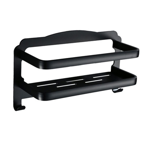 WOLWES Floating Shelves Bathroom Shelf Black Matte with Hooks Shower Caddy Aluminum Shampoo Soap Cosmetic Corner Shelves Wall Mounted Kitchen Storage Organizer Rack Spice Rack/Black