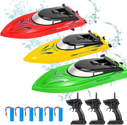 Lumiparty 3PACK RC Boat, Remote Control Boats for Kids and Adults,10km/H 2.4G High Speed Remote Control Boat, Fast RC Boats for Pools and Lakes with 6 Rechargeable Battery