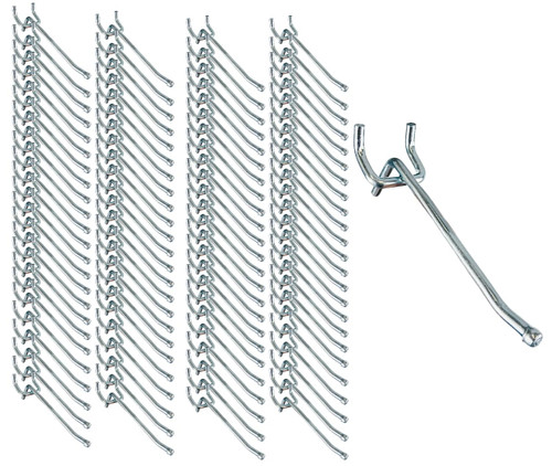 DOVETAIL 100 Piece 4" Metal Peg Board Hooks | 4" (10.2 cm) | 6" (15.2 cm) Length | Galvanized Steel | Perfect for Retail & Workshops