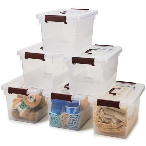 EZOWare 10.5 Quart Plastic Storage Box Tote Bins with Latching Lid, Clear Stackable Portable Storage Container with Top Handle for Home, Office and more - 11.8 x 8.3 x 7 inches, 6 Pack