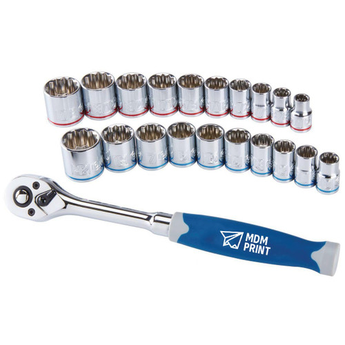 MDMprint 3/8 in. Drive SAE & Metric Chrome Socket and Ratchet Set, 21-Piece